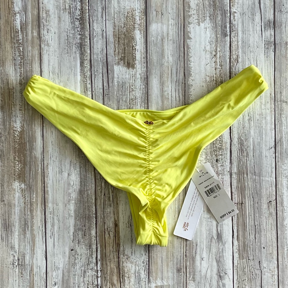 PQ Swim Sunburst Yellow Ruched Teeny Bikini Bottom. Brand new with tags